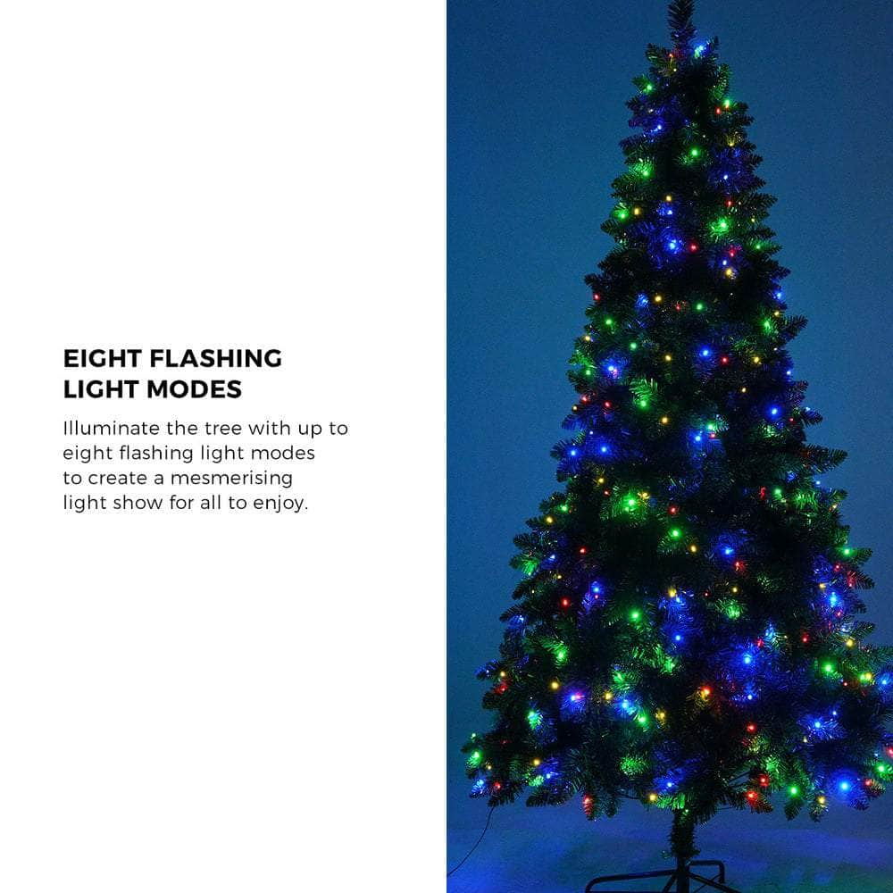 LED Christmas Tree 2.1 2.4 & 1.8M 6FT Multi-Colour Lights 8 Flash Modes Pre-Lit