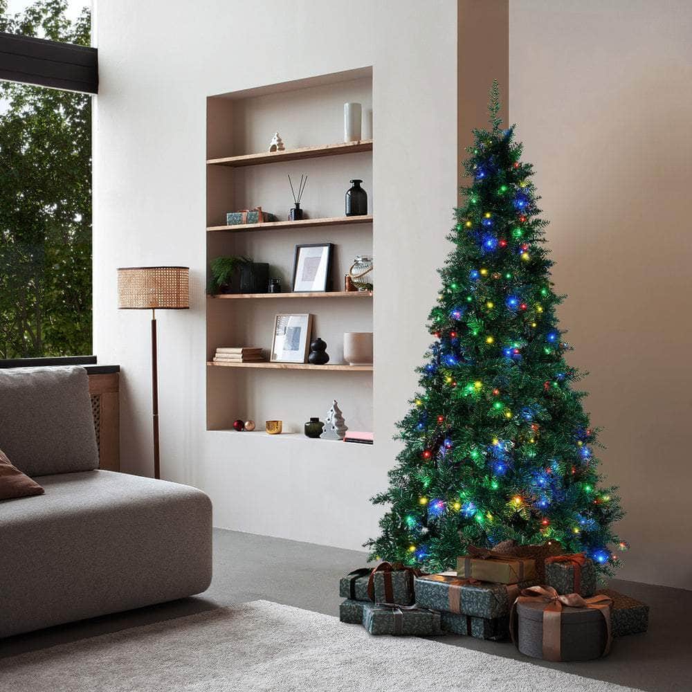 LED Christmas Tree 2.1 2.4 & 1.8M 6FT Multi-Colour Lights 8 Flash Modes Pre-Lit