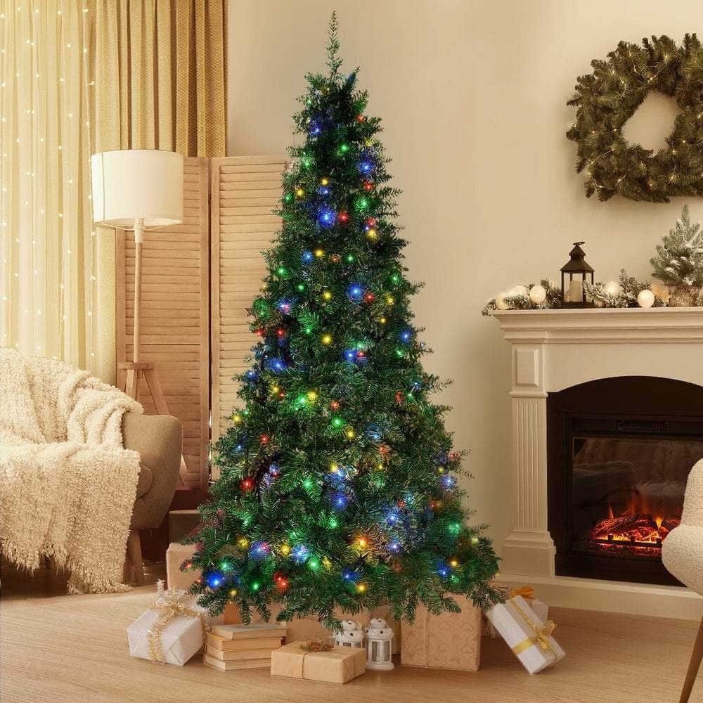 LED Christmas Tree 2.1 2.4 & 1.8M 6FT Multi-Colour Lights 8 Flash Modes Pre-Lit