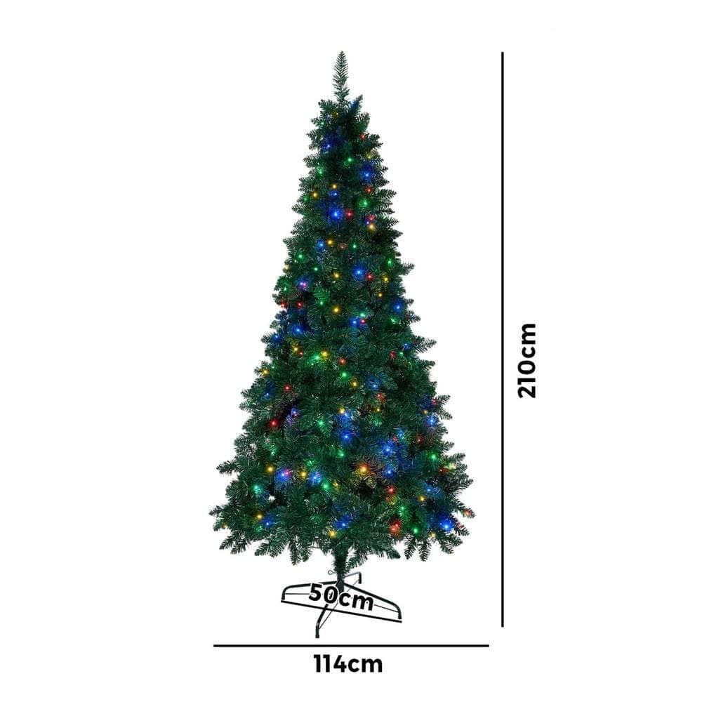 LED Christmas Tree 2.1 2.4 & 1.8M 6FT Multi-Colour Lights 8 Flash Modes Pre-Lit