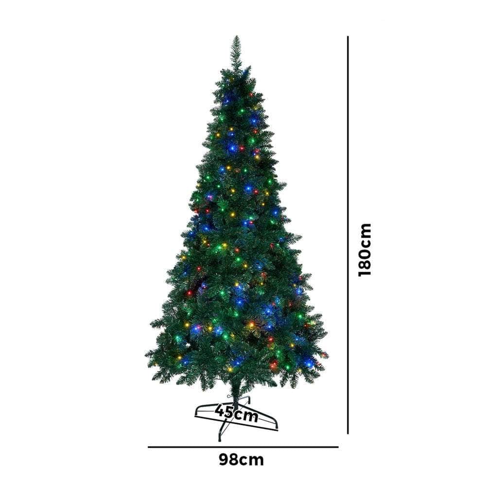 LED Christmas Tree 2.1 2.4 & 1.8M 6FT Multi-Colour Lights 8 Flash Modes Pre-Lit