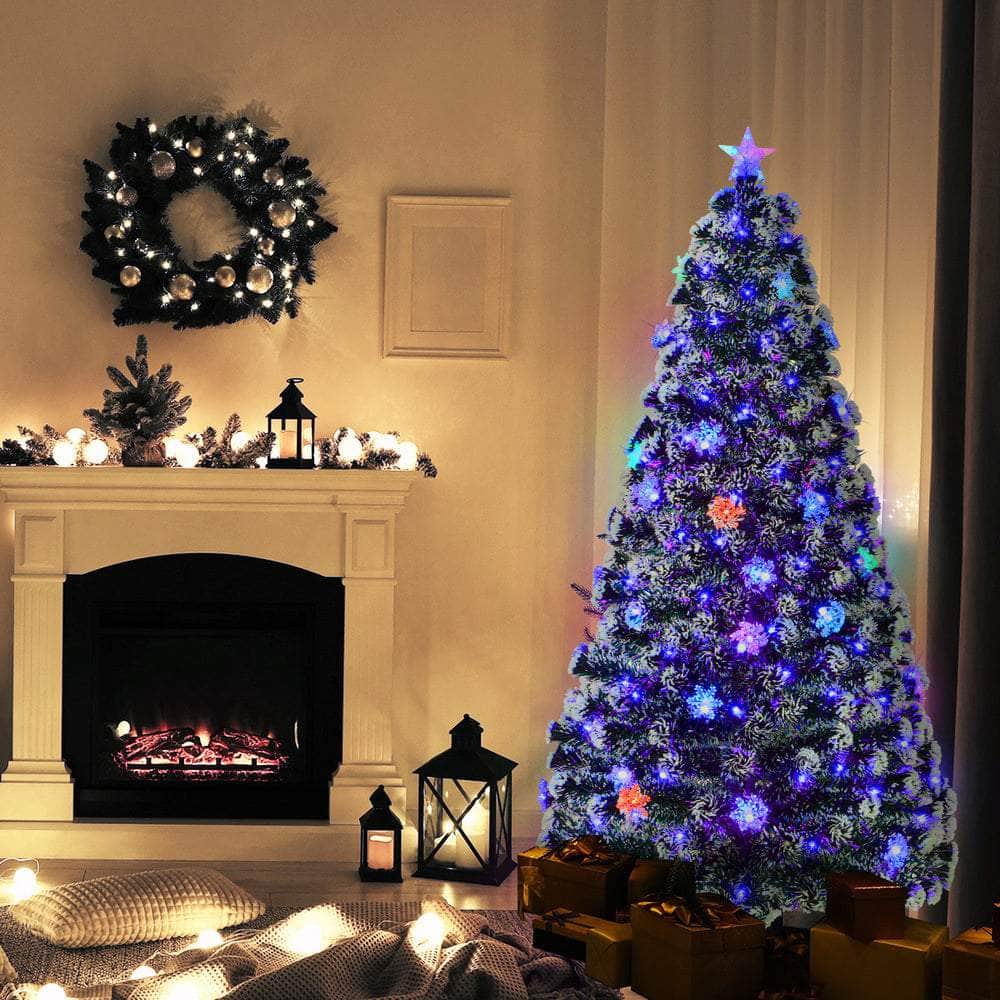 LED Christmas Tree 2.1M 7FT & 8FT Snow-Frosted Green with Tree Skirt Xmas Decor
