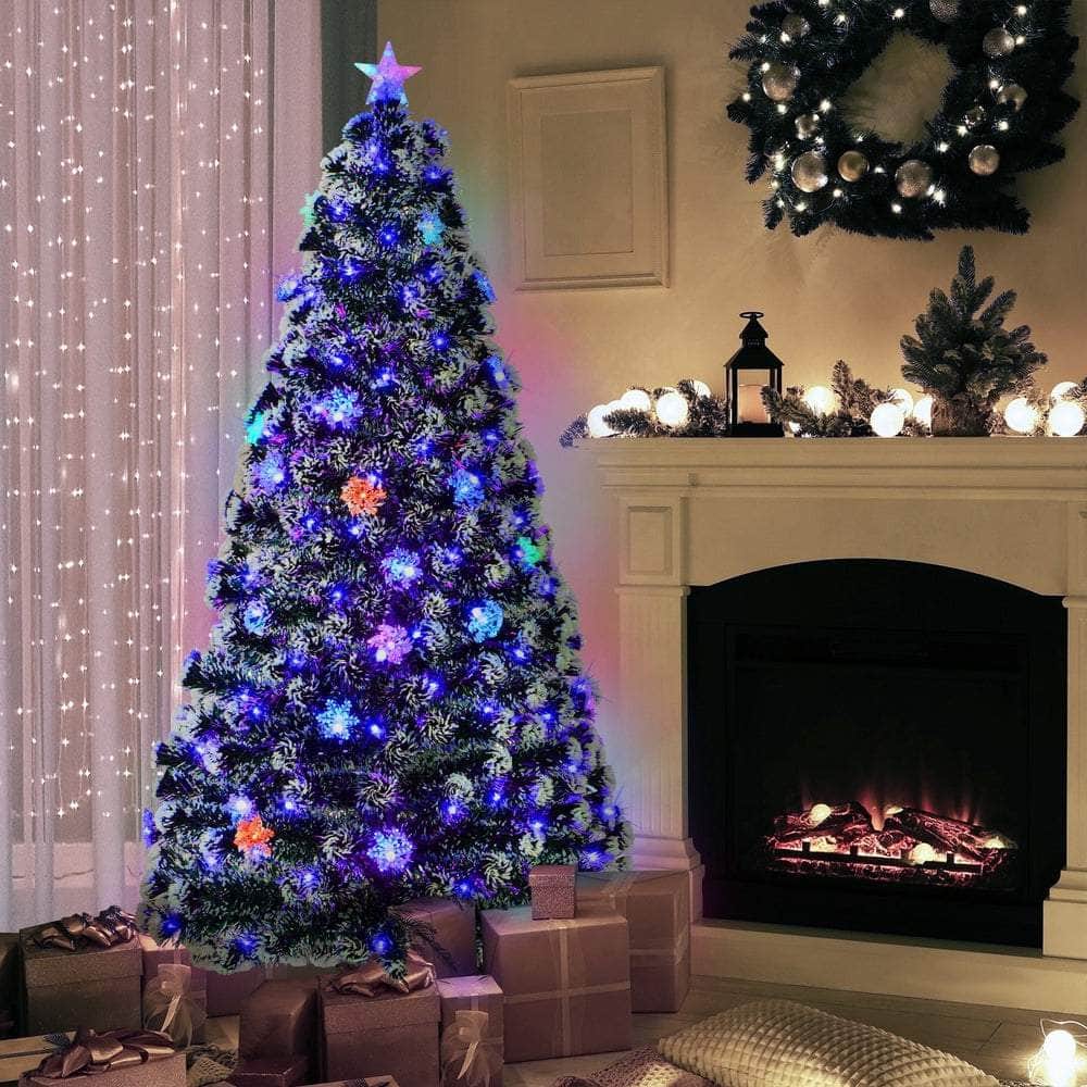 LED Christmas Tree 2.1M 7FT & 8FT Snow-Frosted Green with Tree Skirt Xmas Decor