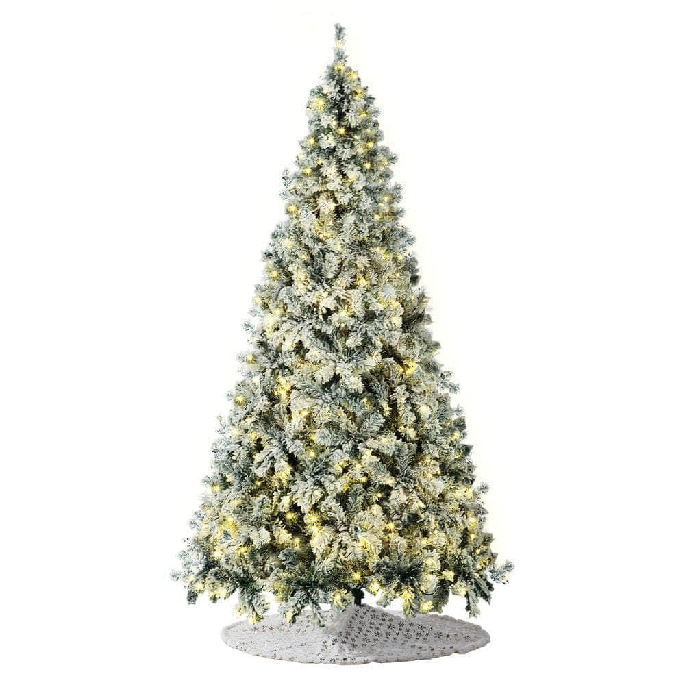 LED Christmas Tree 2.1M 7FT & 8FT Snow-Frosted Green with Tree Skirt Xmas Decor