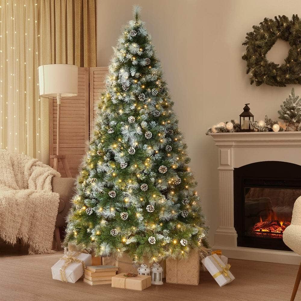 LED Christmas Tree 2.1M 7FT Pre-lit Light 8 Flash Modes Pine Cones