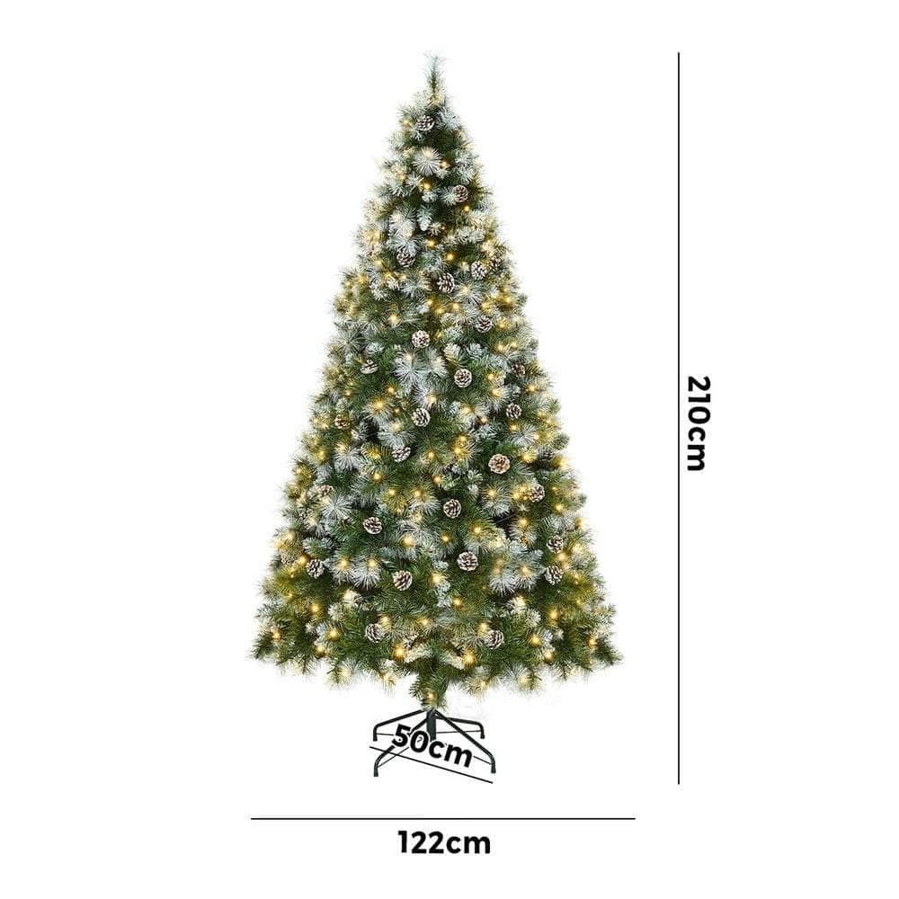 LED Christmas Tree 2.1M 7FT Pre-lit Light 8 Flash Modes Pine Cones