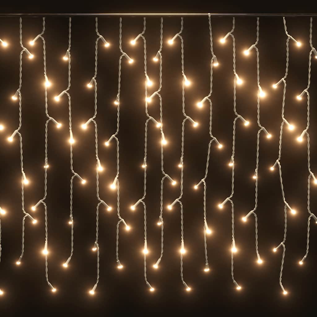 LED Curtain Icicle Lights 400 LED Warm White 8 Function | White colour