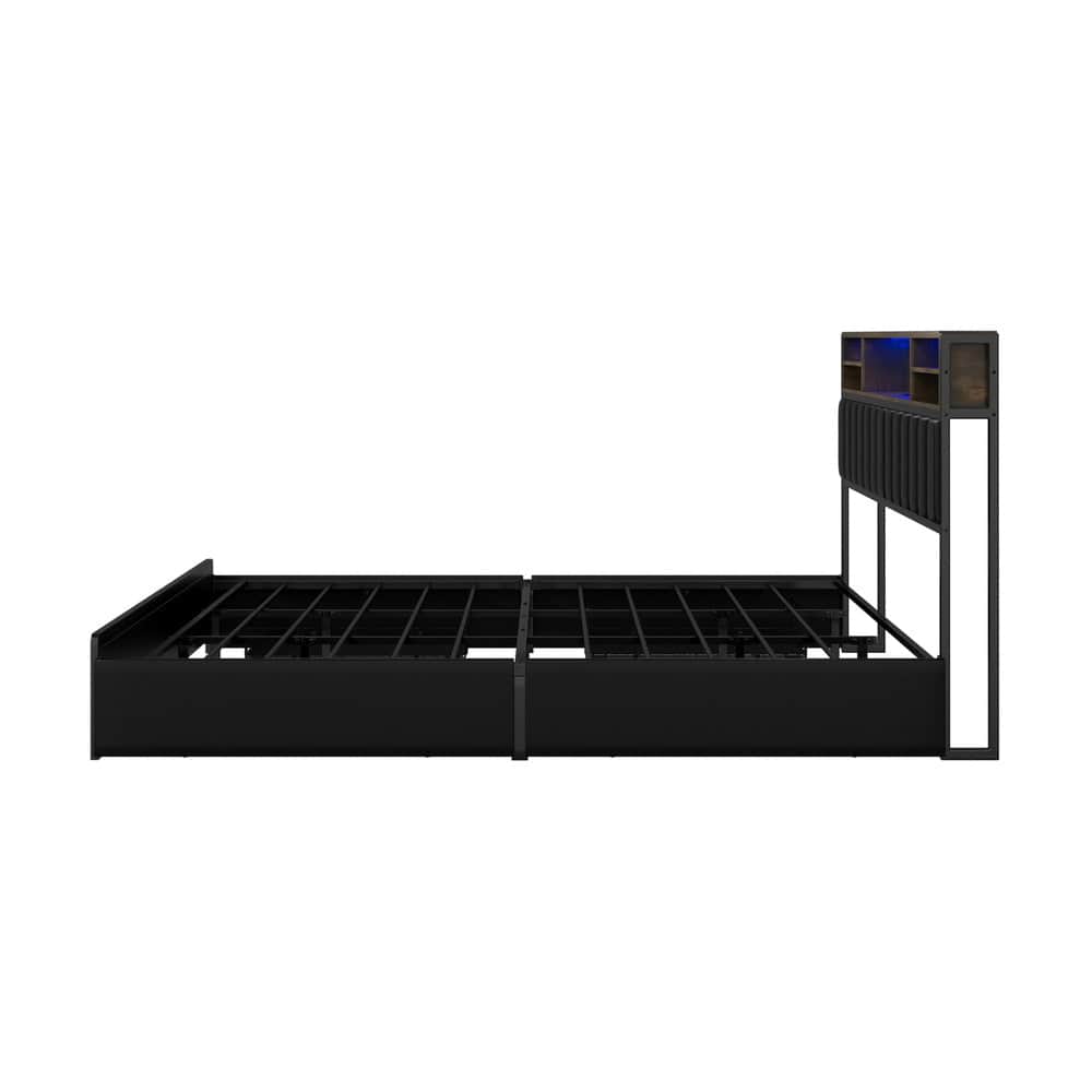 LED King Bed Frame with 4 Drawer Storage & USB Charge Headboard