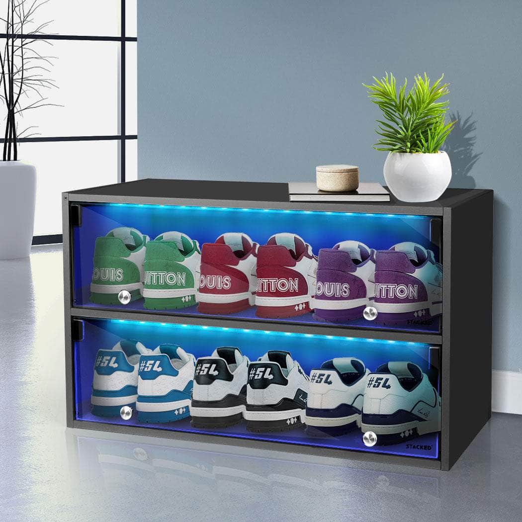 LED-Lit Shoes Storage Cabinet with Stackable Rack Sneaker – Simple deals