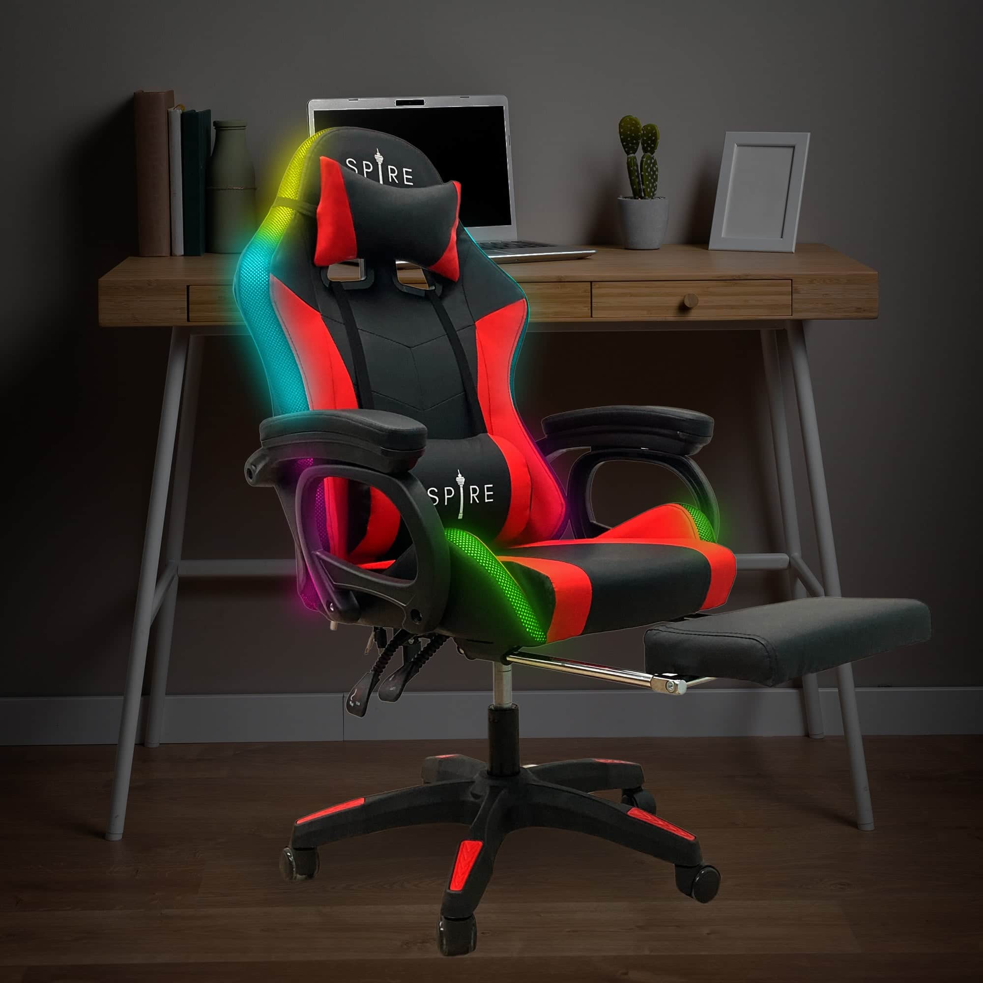 LED Massage Gaming Chair Spire Onyx Red and Black Ergonomic Office