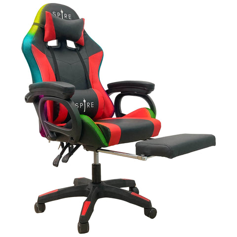 LED Massage Gaming Chair Spire Onyx Red and Black Ergonomic Office