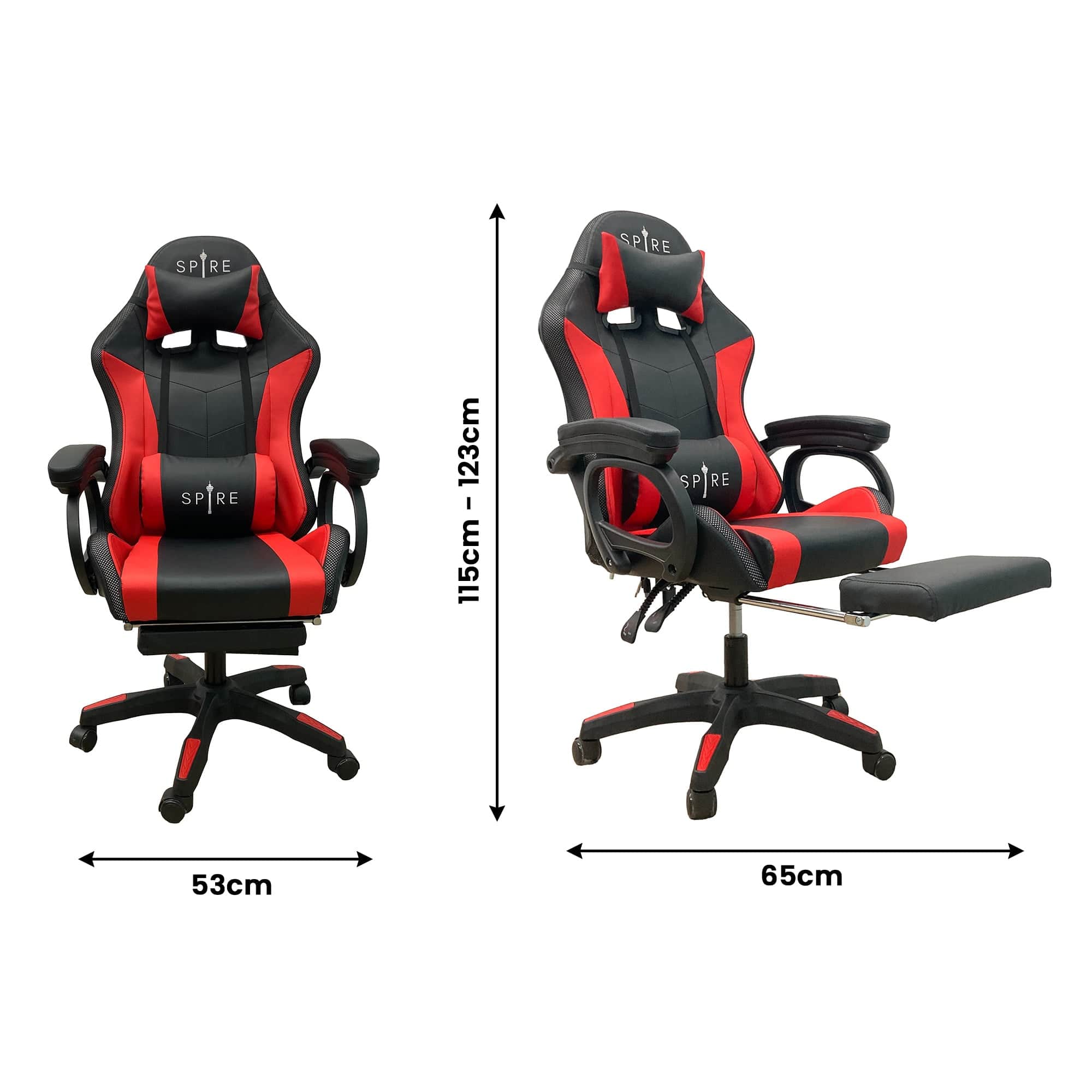 LED Massage Gaming Chair Spire Onyx Red and Black Ergonomic Office