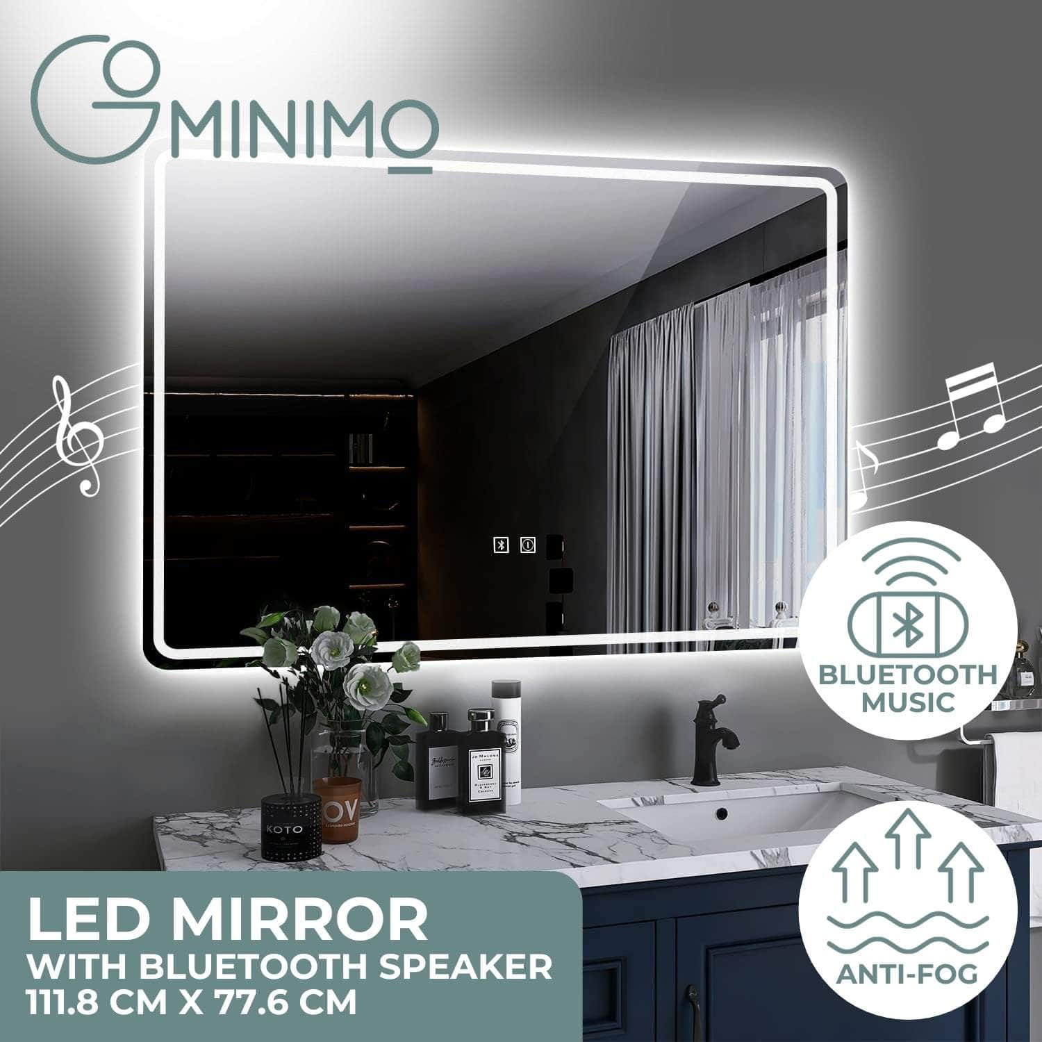 Led Mirror With Bluetooth Speaker 1000Mm Rectangle