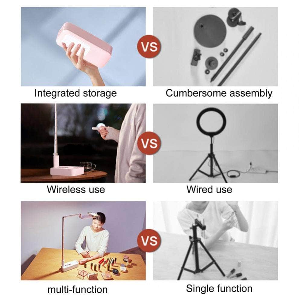 Led Portable Phone Holder Stand Wireless Remote Dimmable Selfie Fill Light Lamp Pink