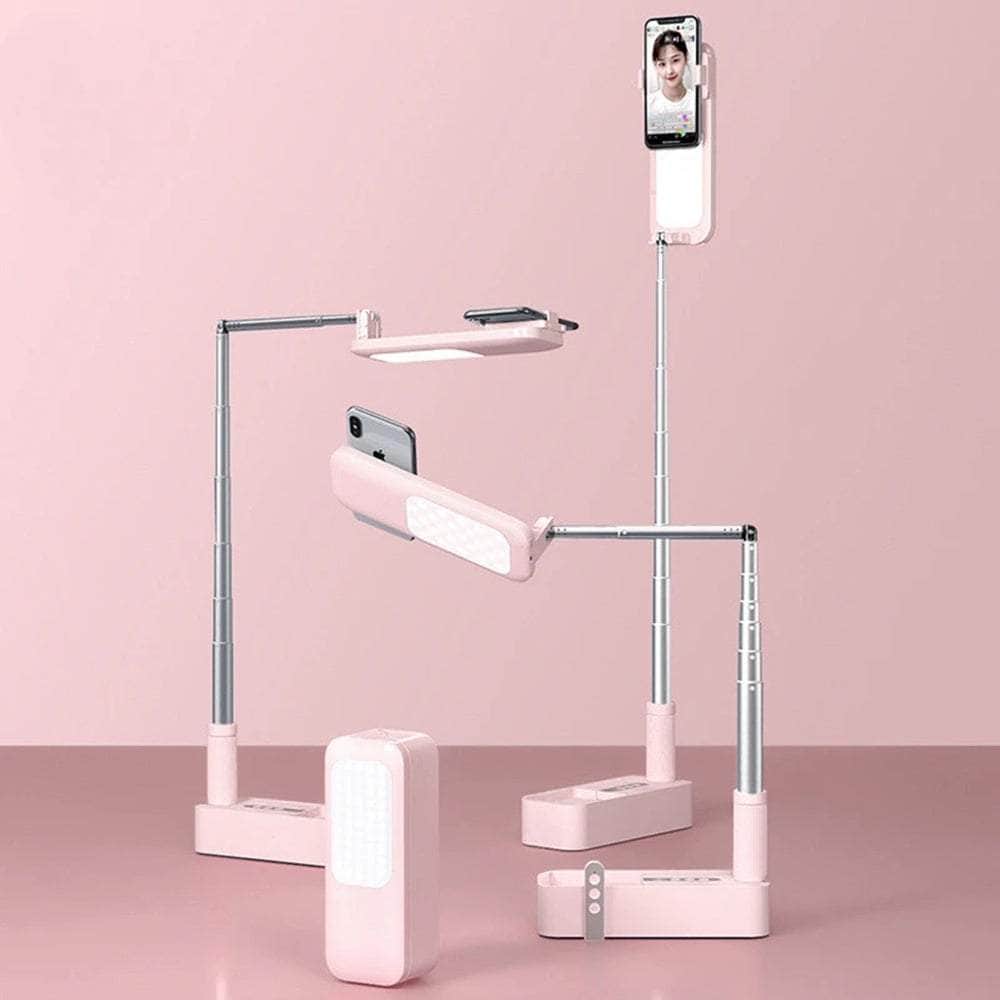 Led Portable Phone Holder Stand Wireless Remote Dimmable Selfie Fill Light Lamp Pink