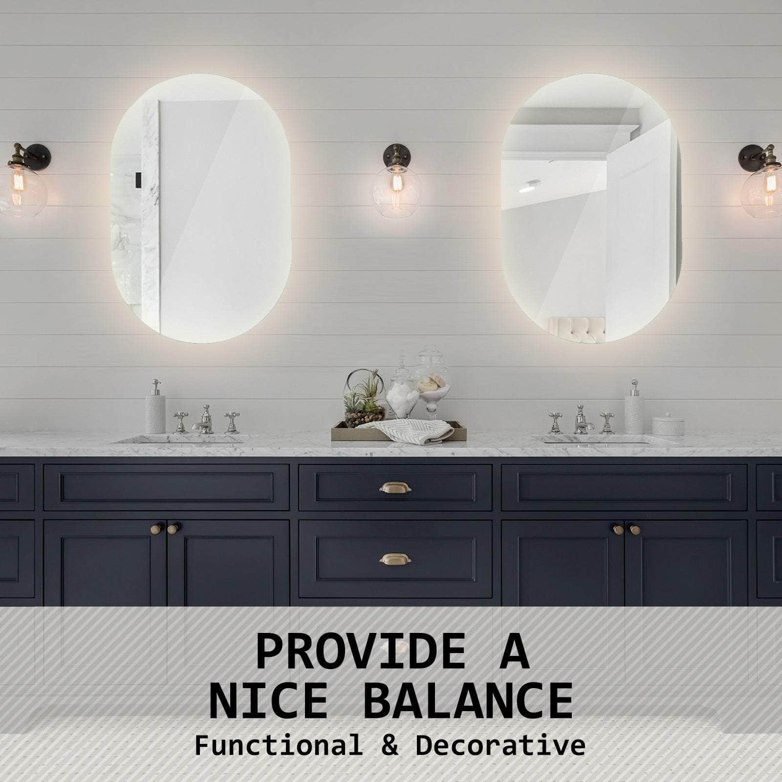 Led Wall Mirror Oval Touch Anti-Fog Makeup Decor Bathroom Vanity 50 X 75Cm