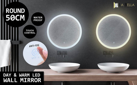 Led Wall Mirror Round Anti-Fog Bathroom 50Cm