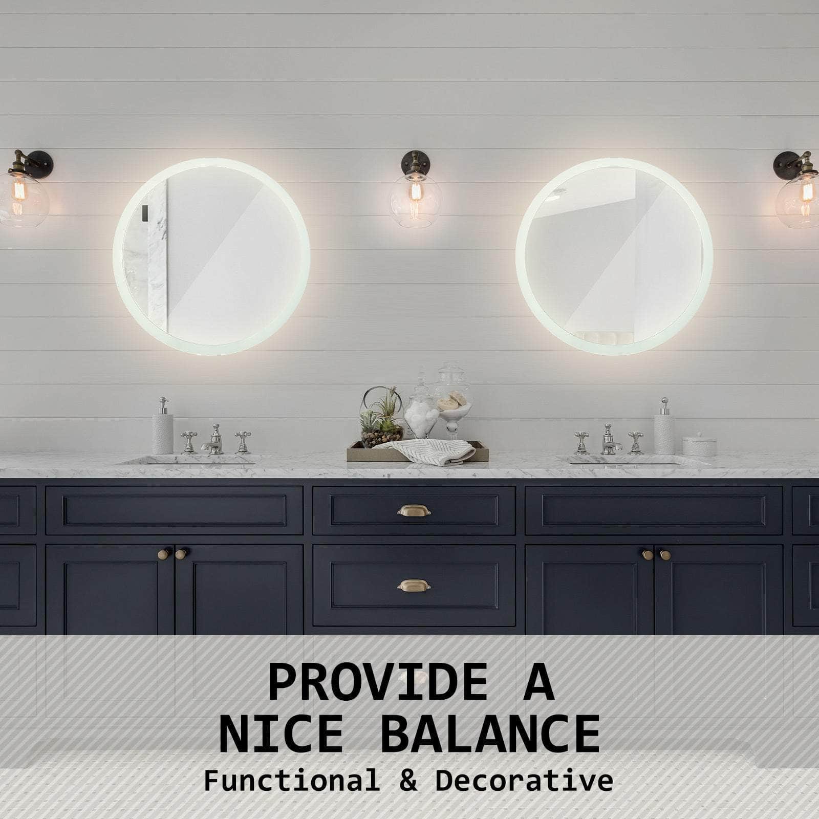Led Wall Mirror Round Touch Anti-Fog Makeup Decor Bathroom Vanity 50Cm