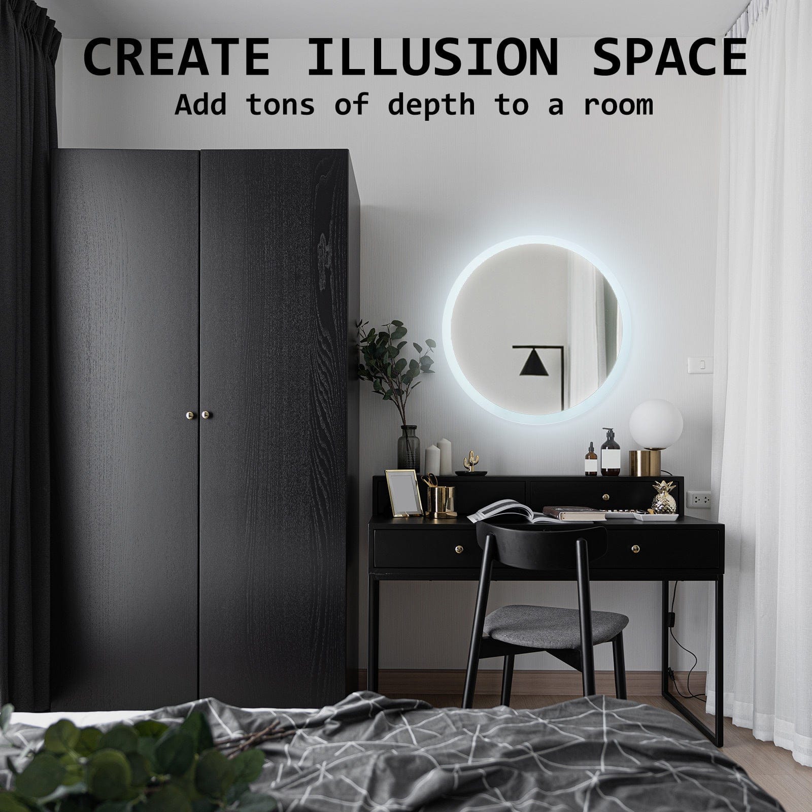 LED Wall Mirror Round Anti-Fog Bathroom 50cm with Touch Makeup Decor Vanity - photo 16