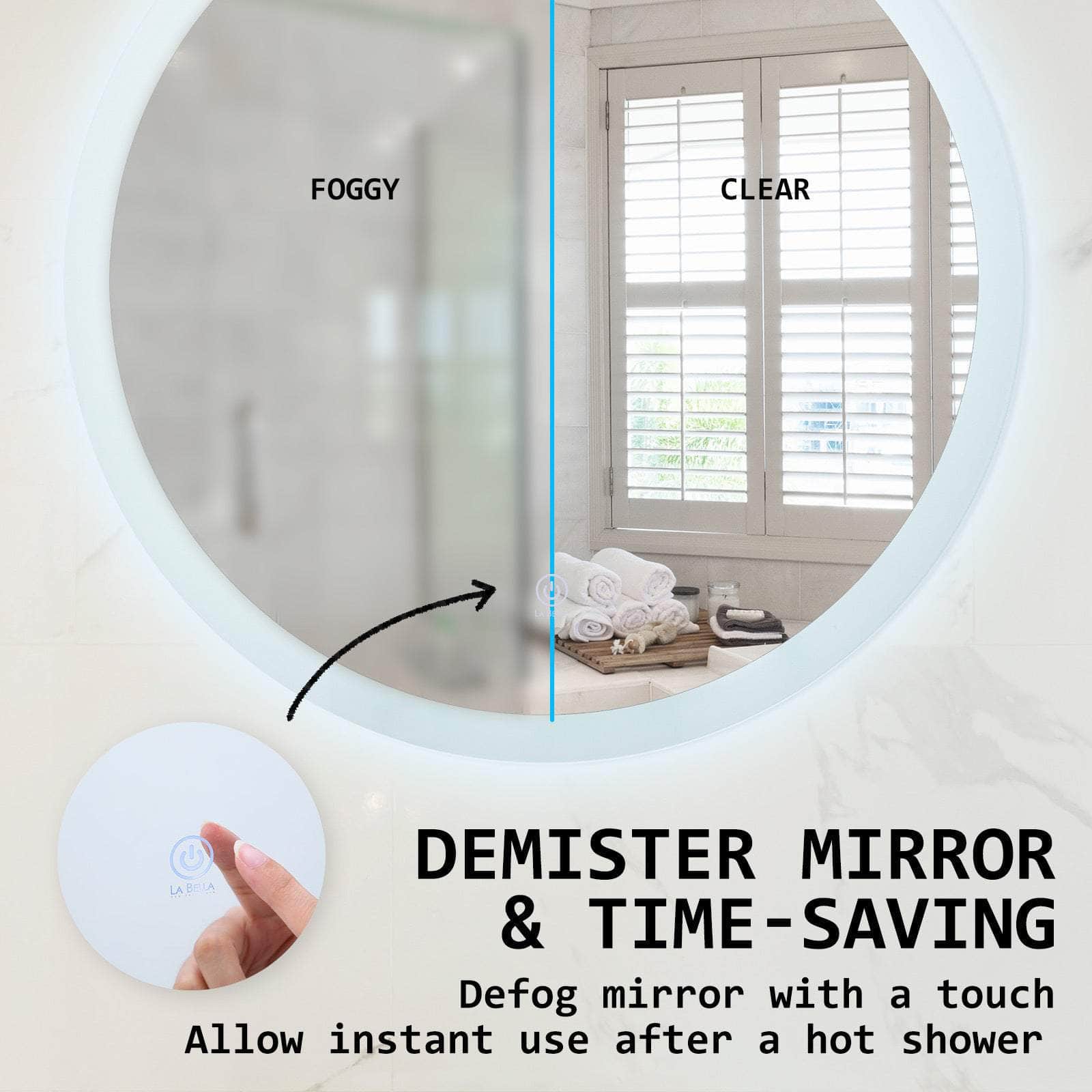 Led Wall Mirror Round Touch Anti-Fog Makeup Decor Bathroom Vanity 60Cm