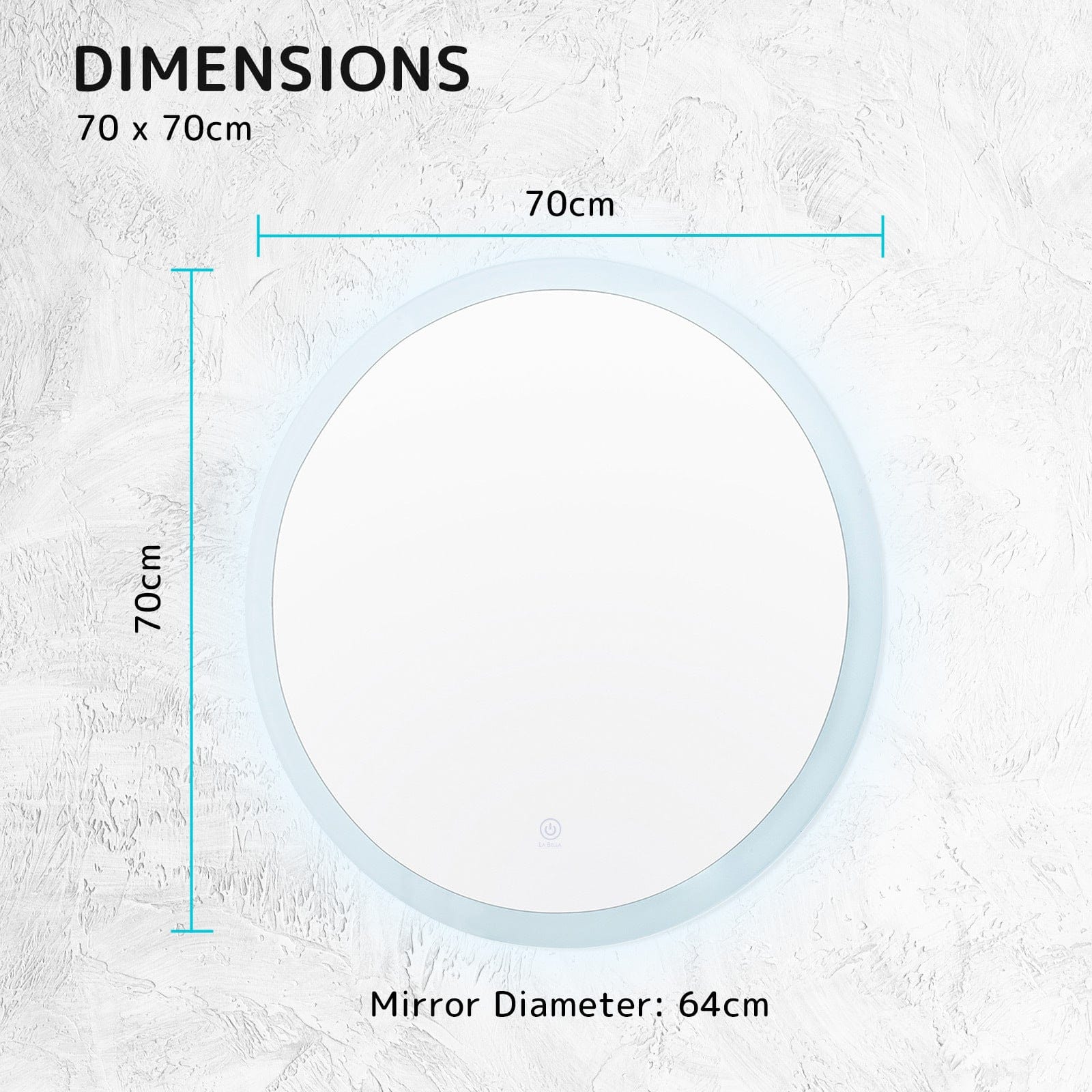 LED Wall Mirror Round Anti-Fog Bathroom 70cm, Mirrors