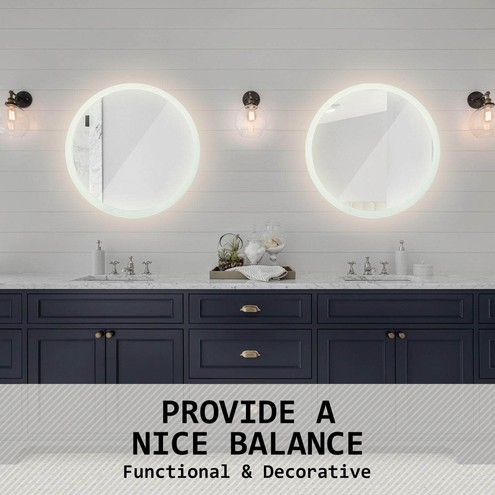 Led Wall Mirror Round Touch Anti-Fog Makeup Decor Bathroom Vanity 70Cm