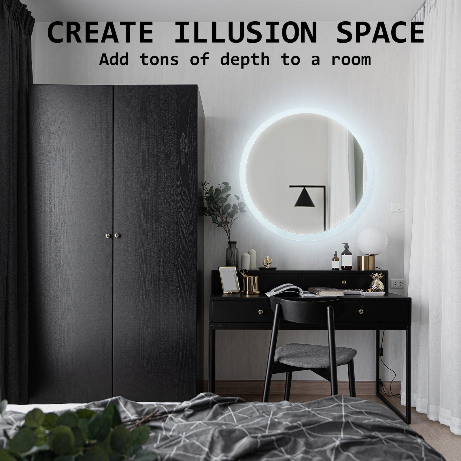 LED Wall Mirror Round Anti-Fog Bathroom 70cm with Touch Makeup Decor Vanity - photo 16