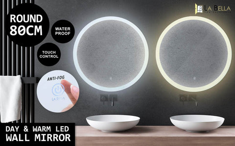 Led Wall Mirror Round Touch Anti-Fog Makeup Decor Bathroom Vanity 80Cm