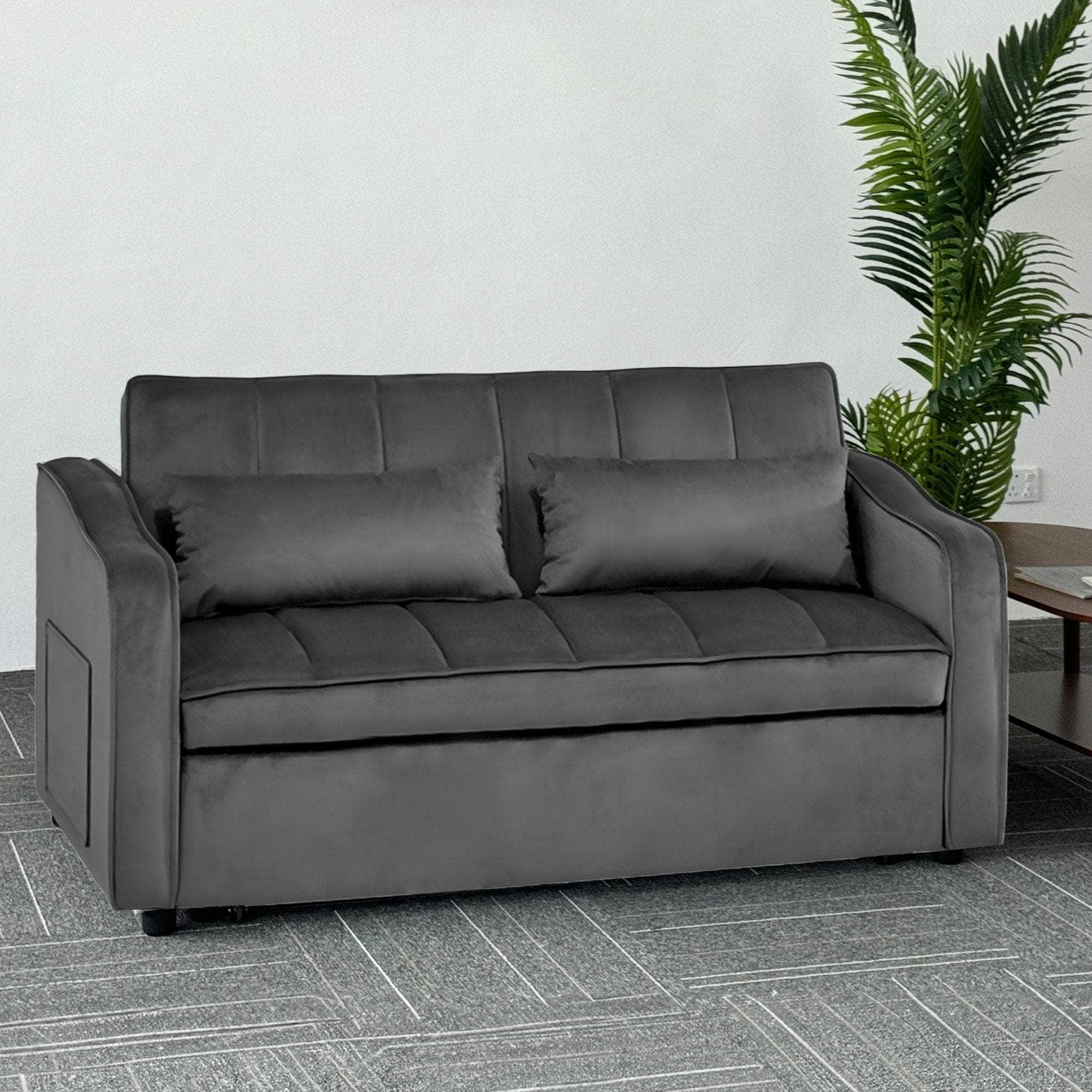 Light Black/Dark/Light grey Velvet 2-Seater Sofa Bed with Comfortable Sleeping