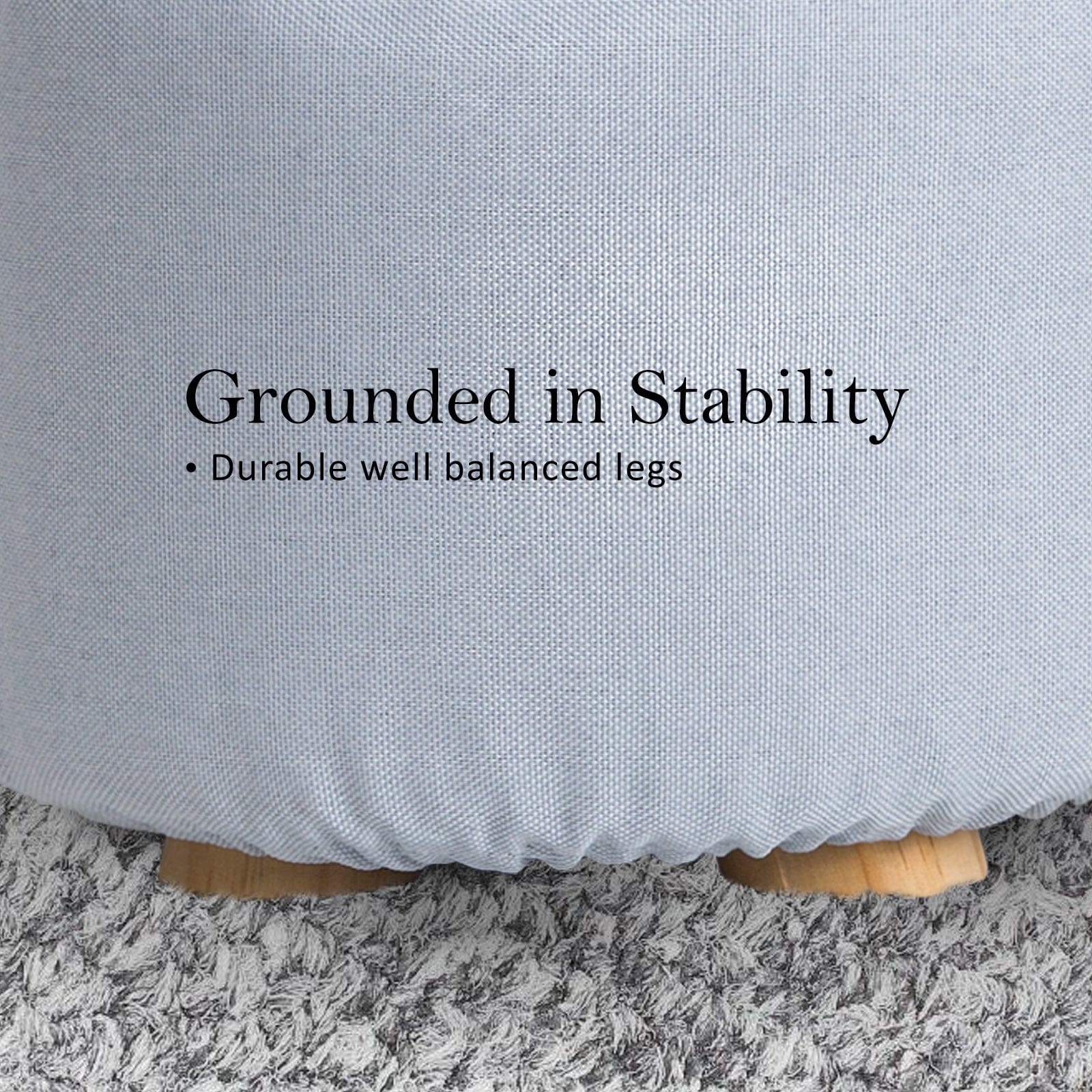 Fabric Ottoman Round Wooden Leg Foot Stool - LIGHT BLUE - Ottomans & Footstools - photo 19