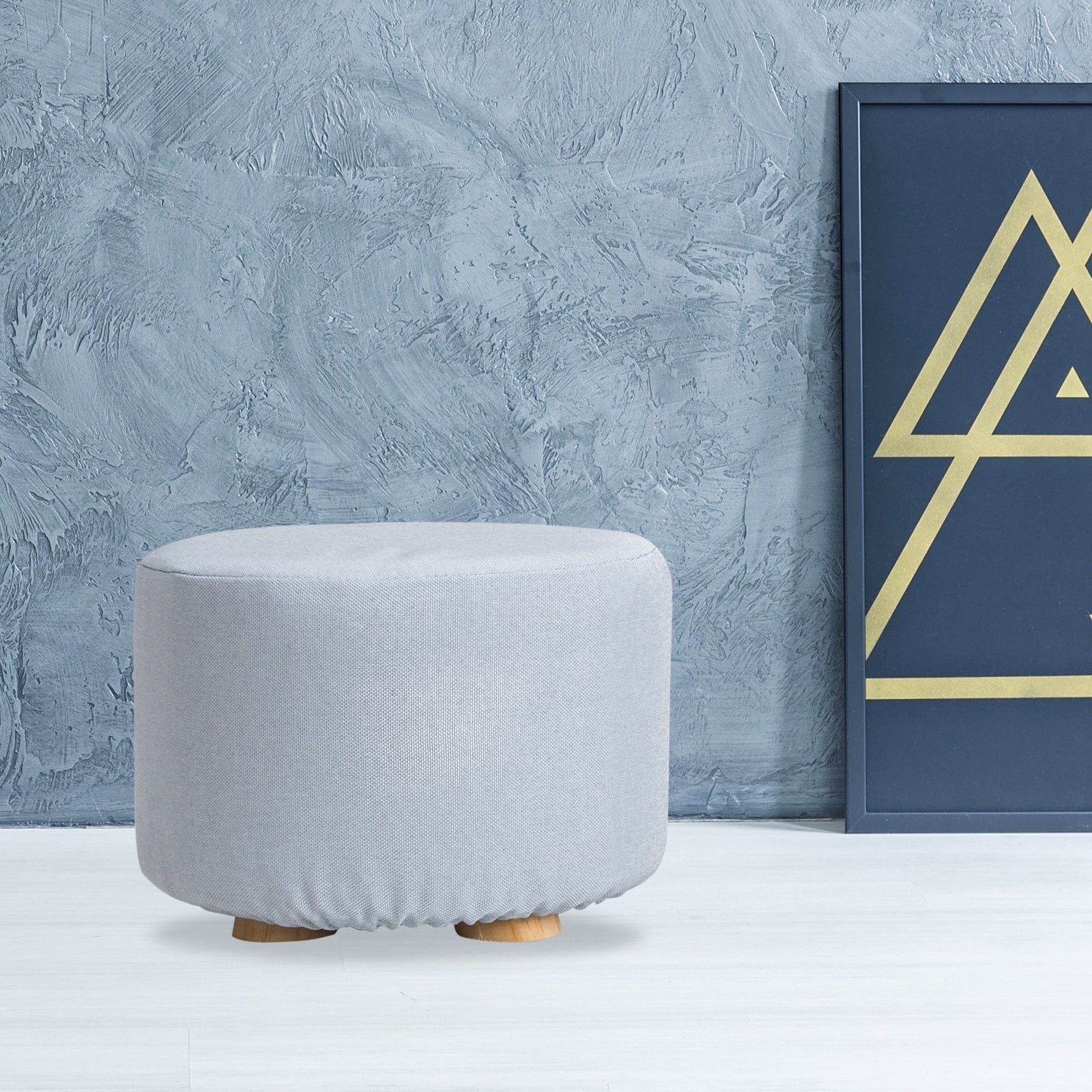 Fabric Ottoman Round Wooden Leg Foot Stool - LIGHT BLUE - Blue colour - photo 20
