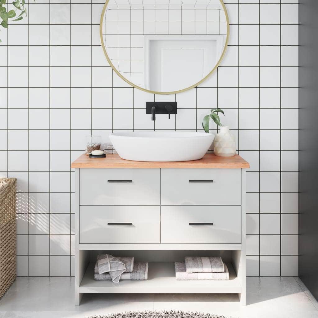 Light Brown-Treated Solid Wood Bathroom Countertop with Wood finish