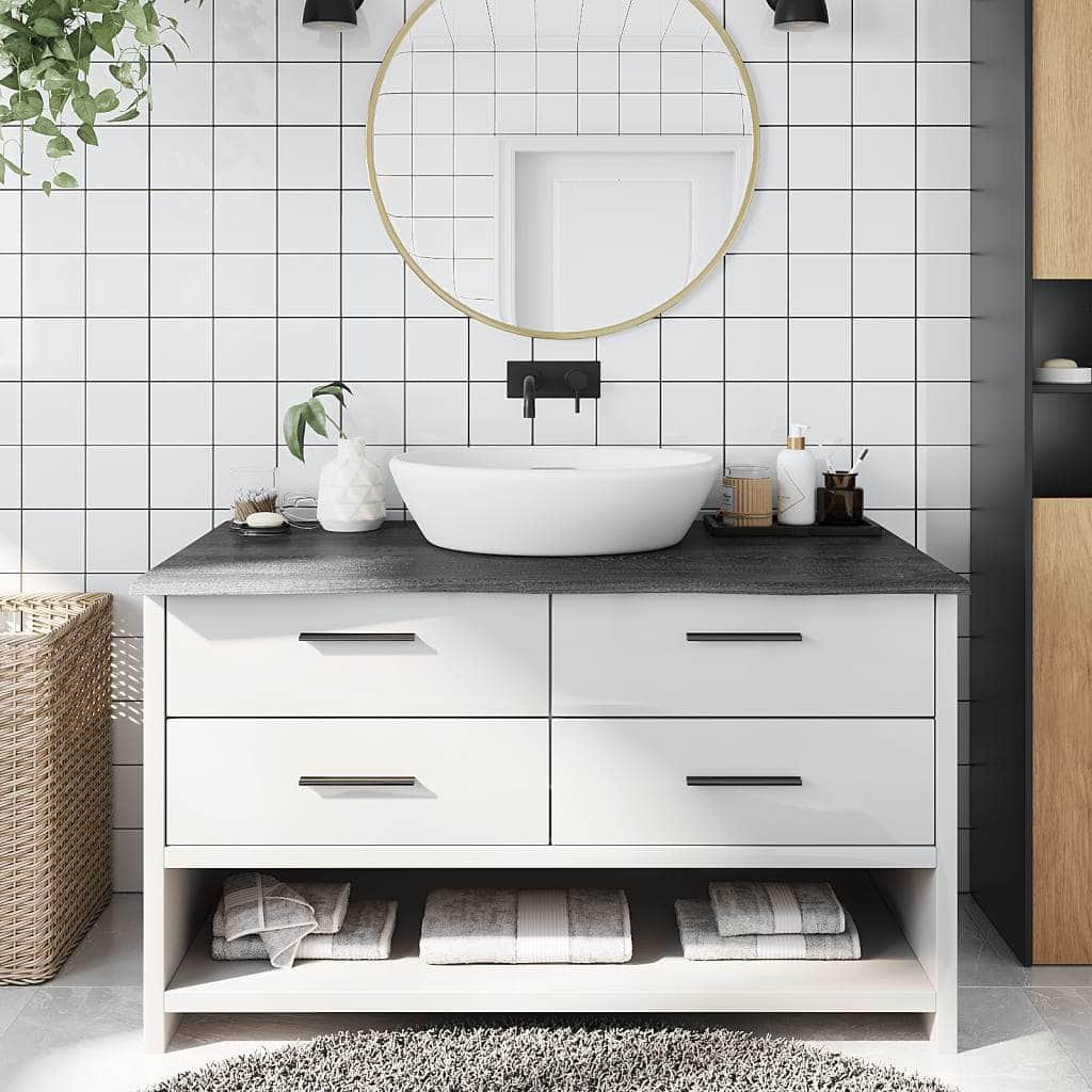 Light Brown-Treated Solid Wood Bathroom Countertop with Worktops - photo 31