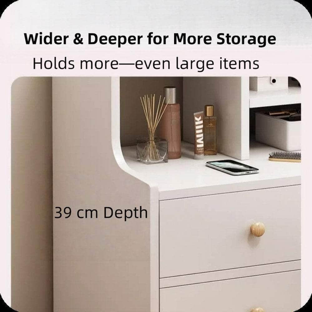 Light Gray Nightstand White Drawer Fronts Secure Storage Open Shelf 70cm