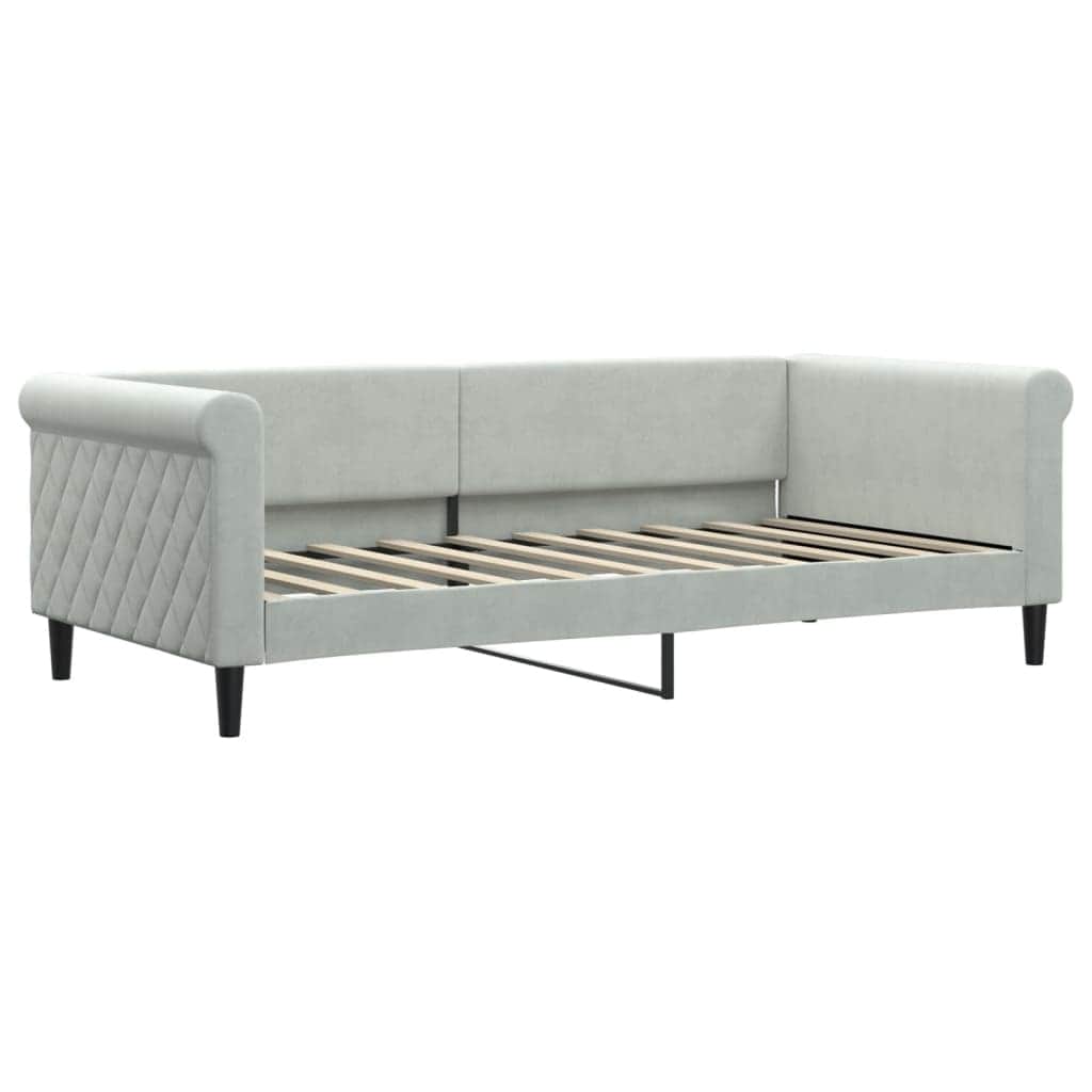 Light Grey Daybed with Trundle and Drawers Velvet Solid Wood Convertible Bed