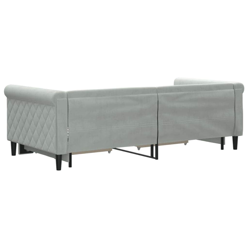 Light Grey Daybed with Trundle and Drawers Velvet Solid Wood Convertible Bed
