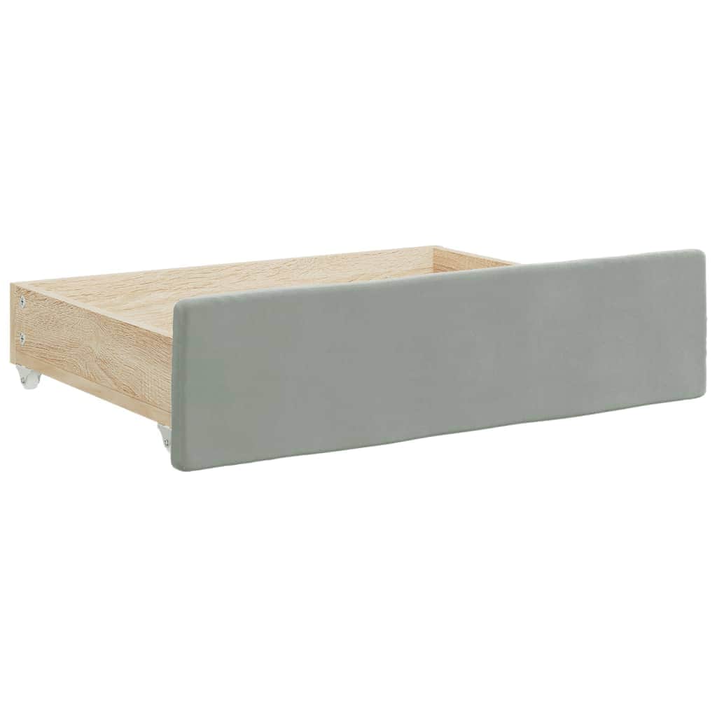 Light Grey Daybed with Trundle and Drawers Velvet Solid Wood Convertible Bed