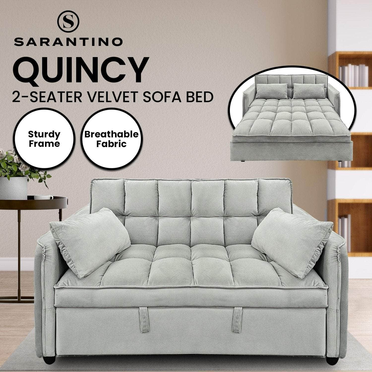 Light Grey Velvet Tufted Sofa Bed