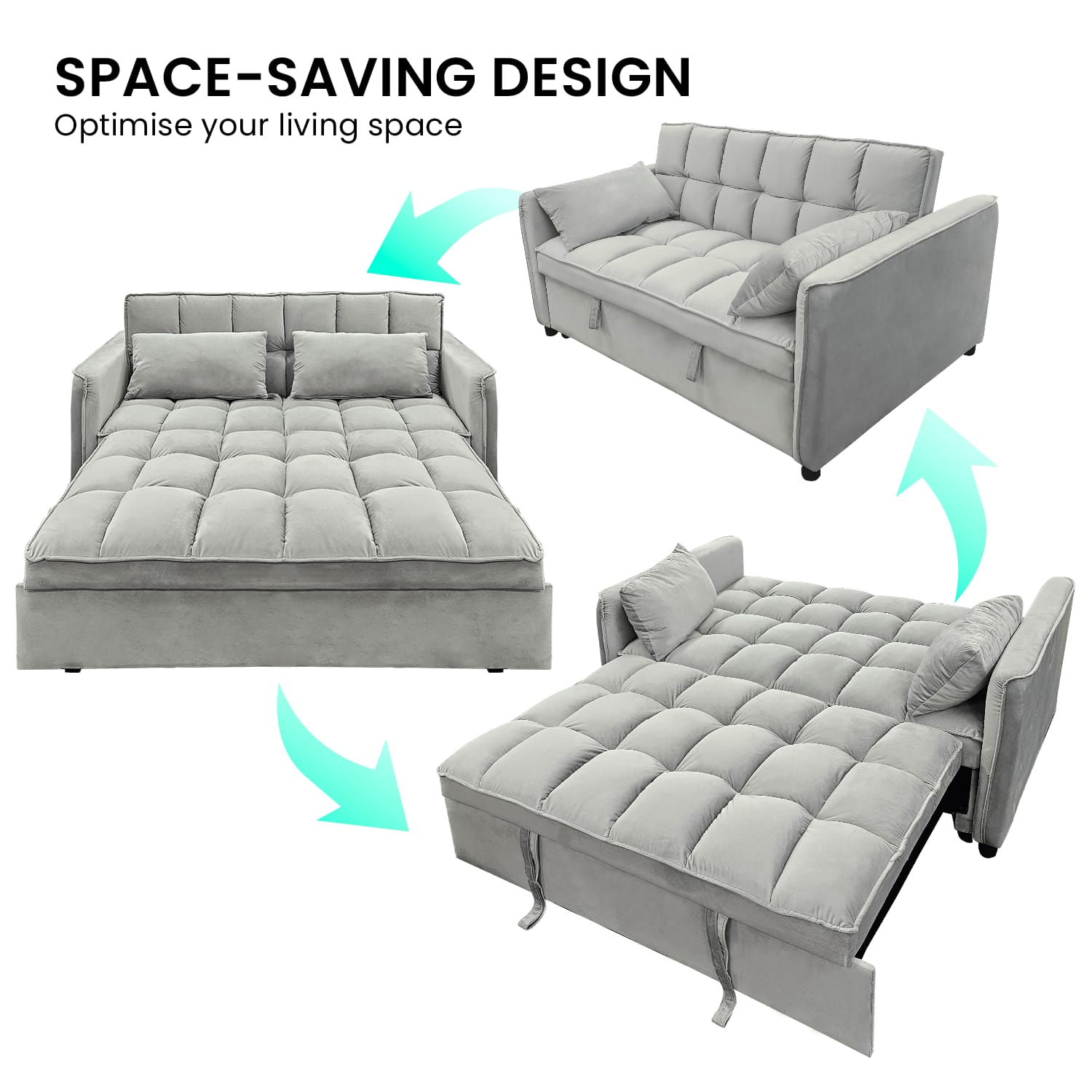 Light Grey Velvet Tufted Sofa Bed - Velvet finish