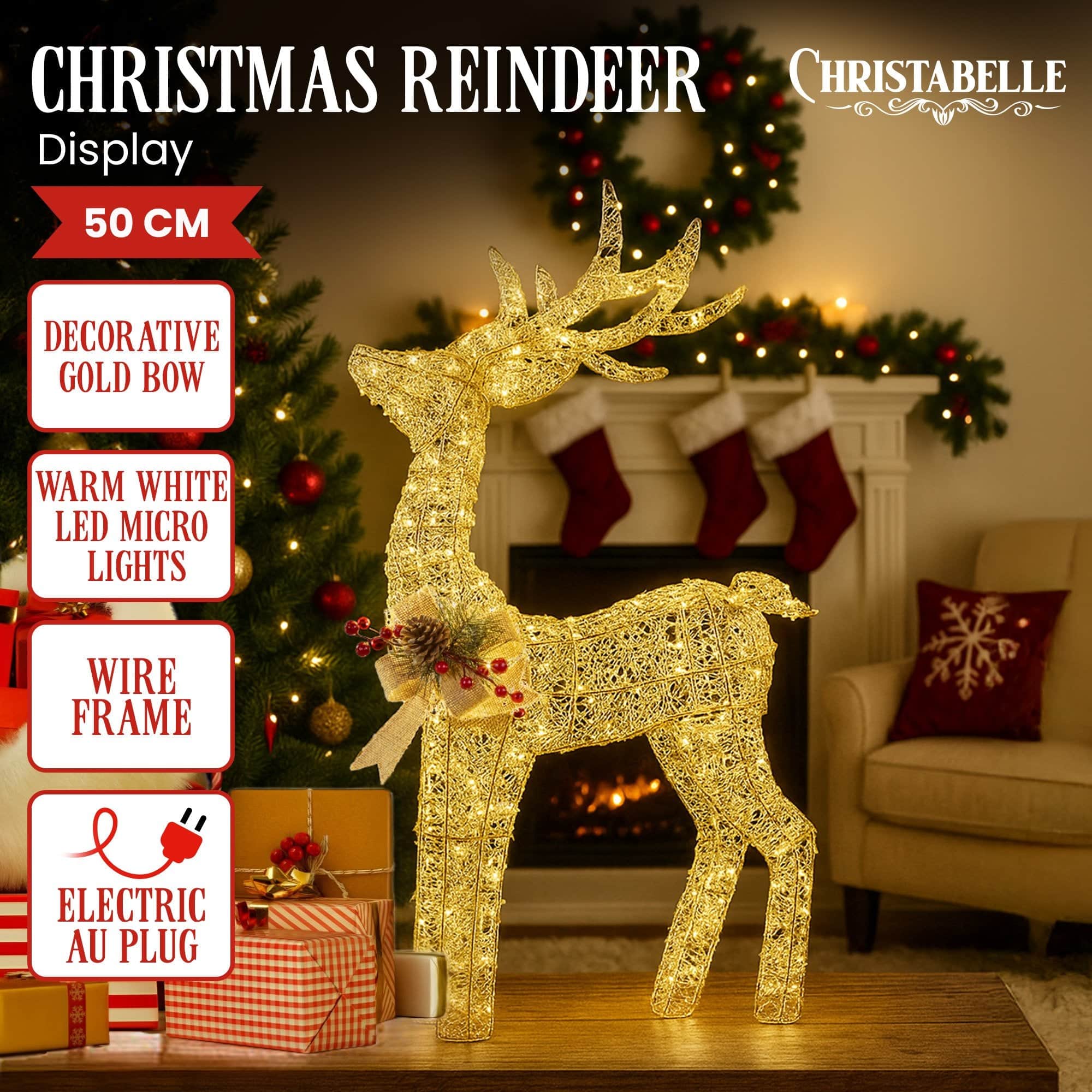 White colour - Light-Up Christmas Reindeer with Warm White LEDs