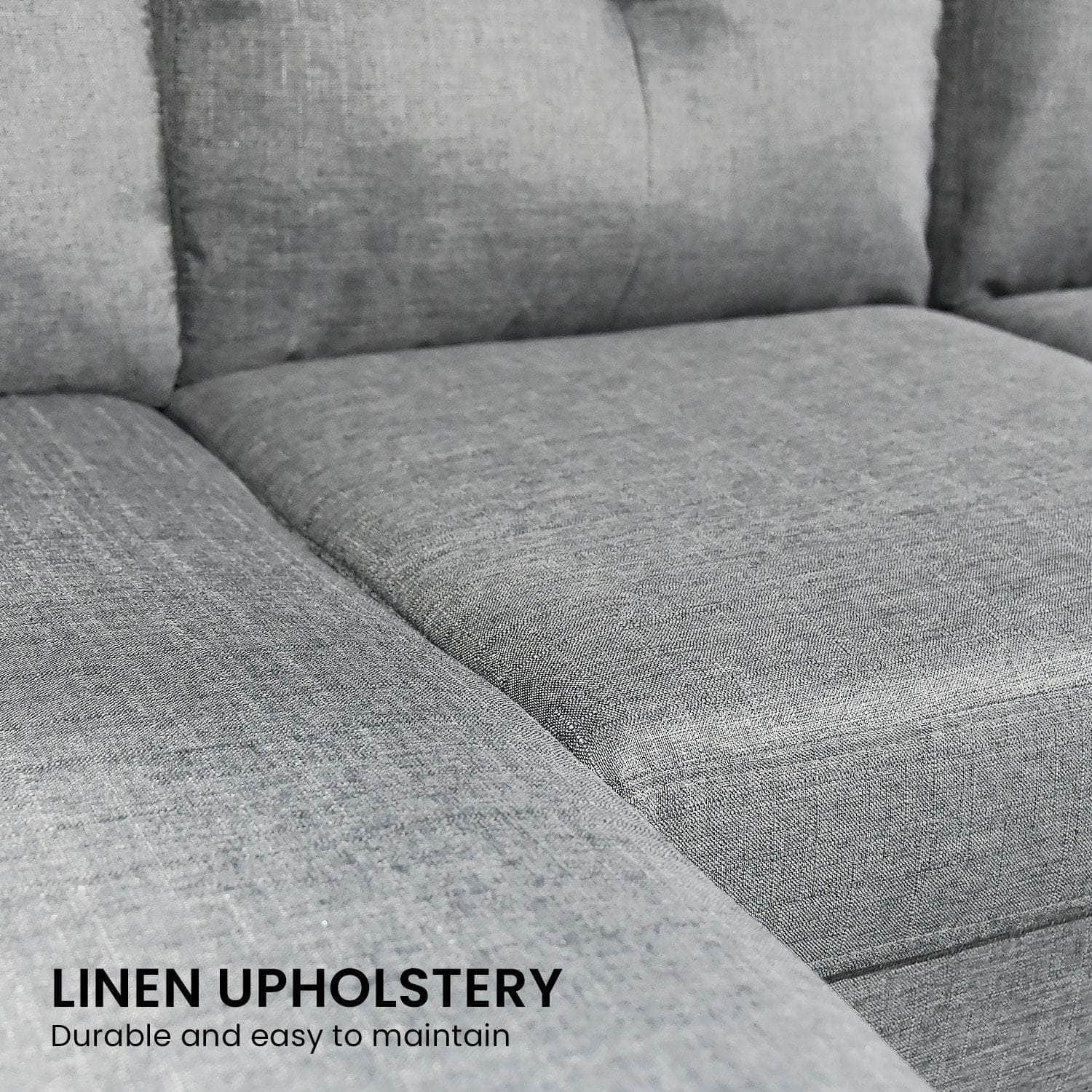 Linen Corner Sofa Couch Lounge Chaise with Metal Legs - Grey, Linen finish