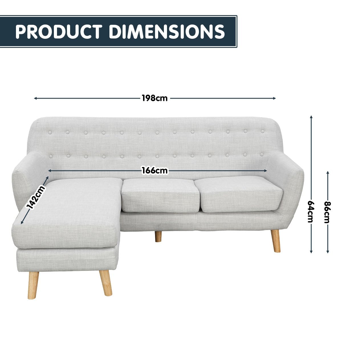 Linen Corner Sofa Lounge L-shaped w/ Chaise Light Grey