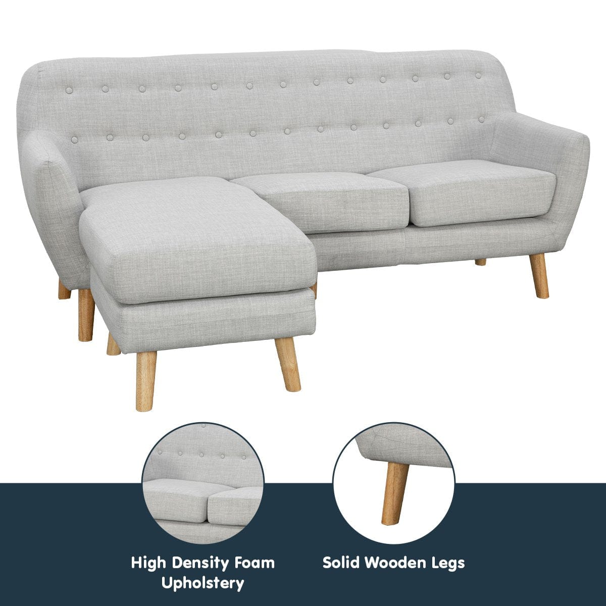 Linen Corner Sofa Lounge L-shaped w/ Chaise Light Grey