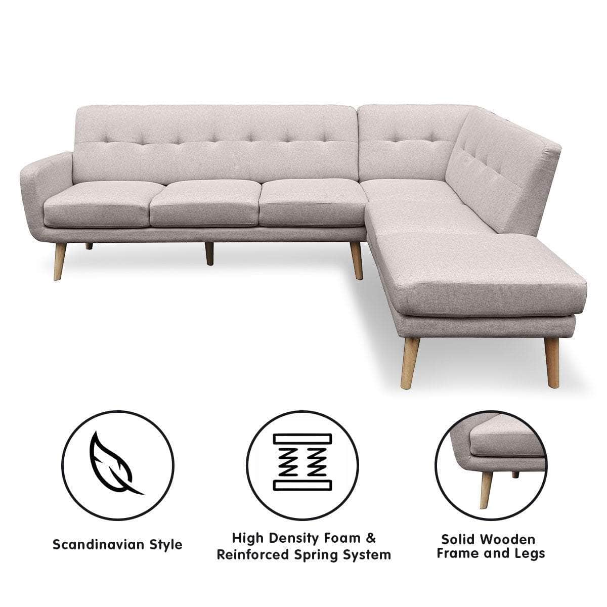 Linen Corner Wooden Sofa Lounge L-shaped with Left Chaise Light Grey