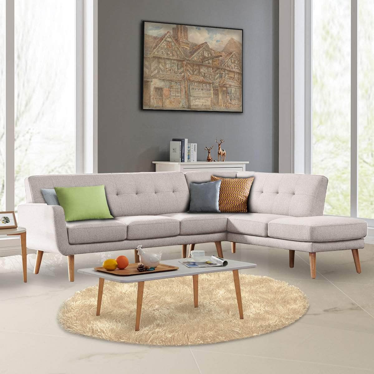 Linen Corner Wooden Sofa Lounge L-shaped with Left Chaise Light Grey