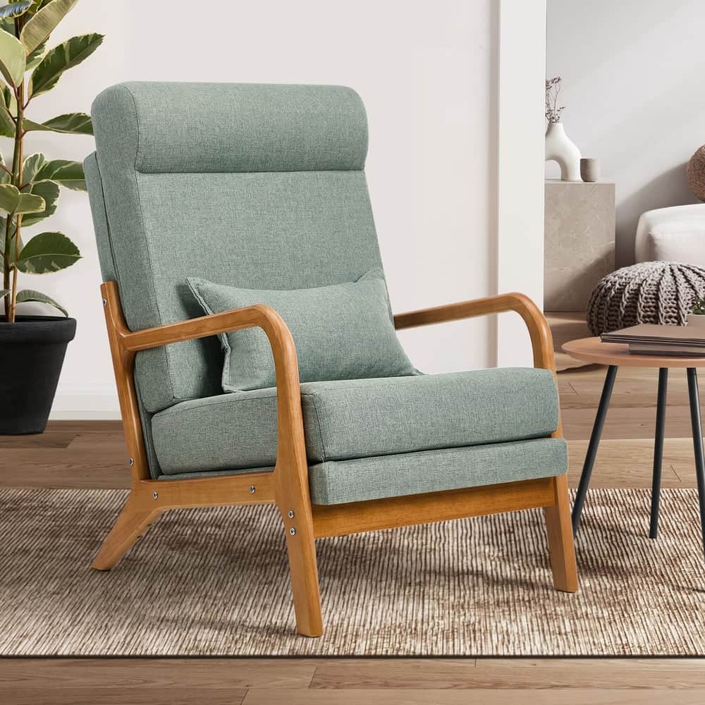 Linen Fabric Armchair Lounge Chair with Lumbar Pillow Beige & Green