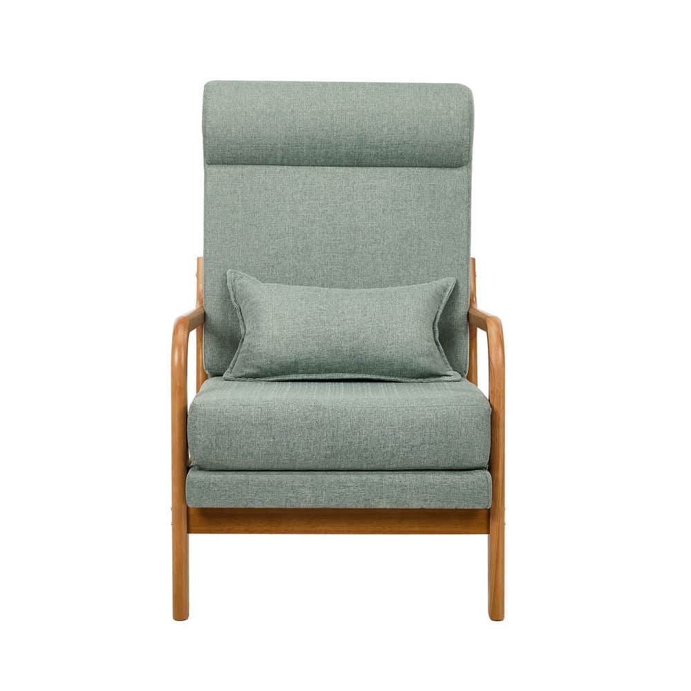 Linen Fabric Armchair Lounge Chair with Lumbar Pillow Beige & Green