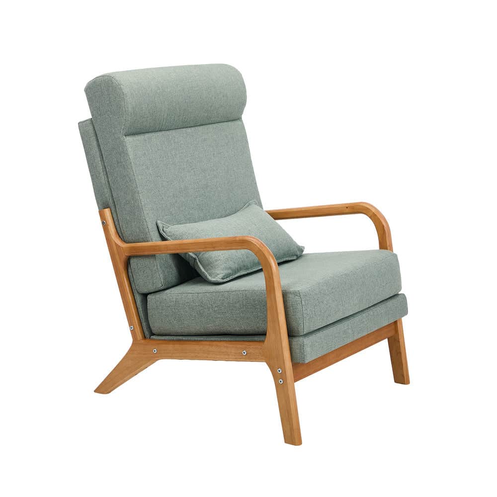 Linen Fabric Armchair Lounge Chair with Lumbar Pillow Beige & Green