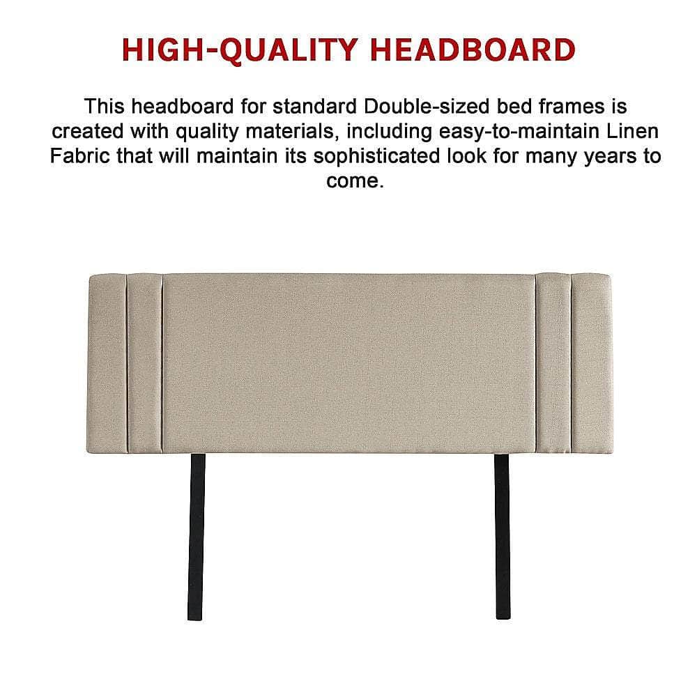 Linen Fabric Double Bed Deluxe Headboard Bedhead - beige