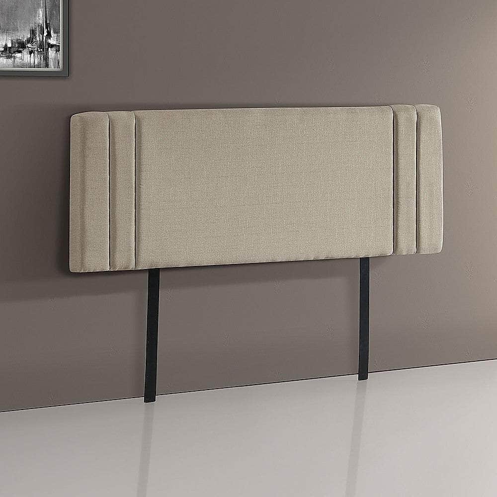 Linen Fabric Double Bed Deluxe Headboard Bedhead - beige